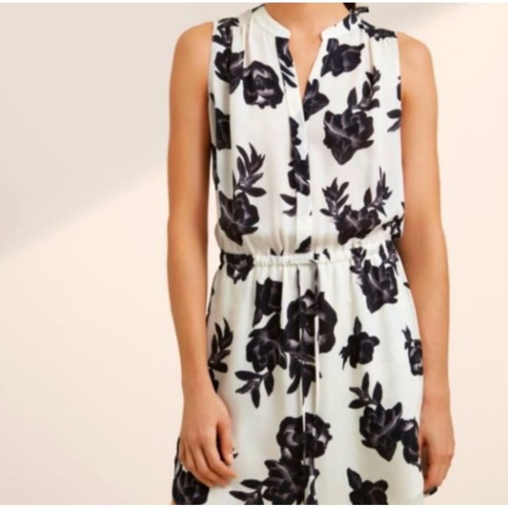 Babaton 100% Silk Floral Sleeveless Mini Dress White Black Medium Chic Luxury